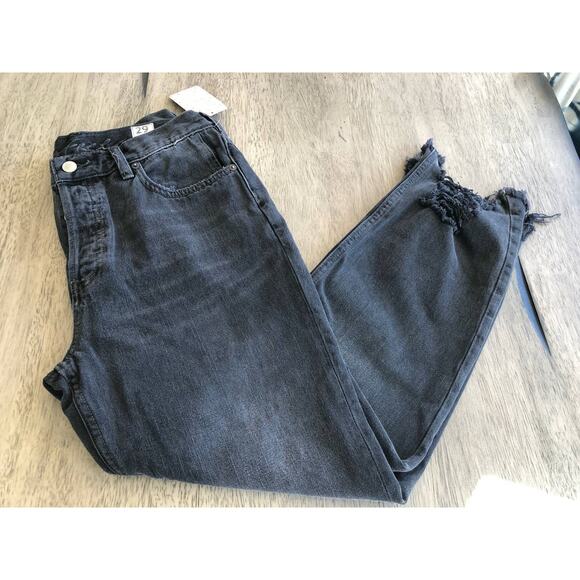 Free People Rugged Black Distressed Ankle Fly Button Straight Leg Jean - 29 - Picture 6 of 8